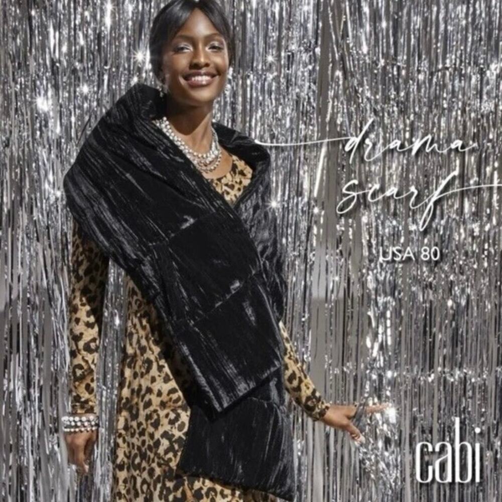 CAbi Drama Scarf Wrap 4267 One Size Black Velvet Glam Pockets